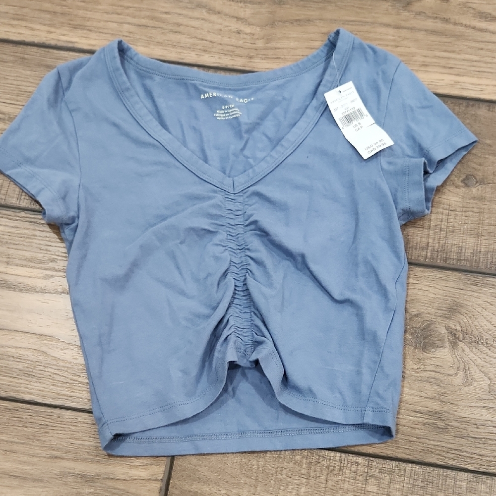 American Eagle Outfitters Blue Ruched Crop Top